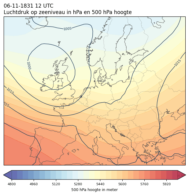 Weerkaart van 6 november 1831 om 12 UTC