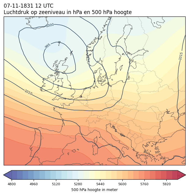 Weerkaart van 7 november 1831 om 12 UTC