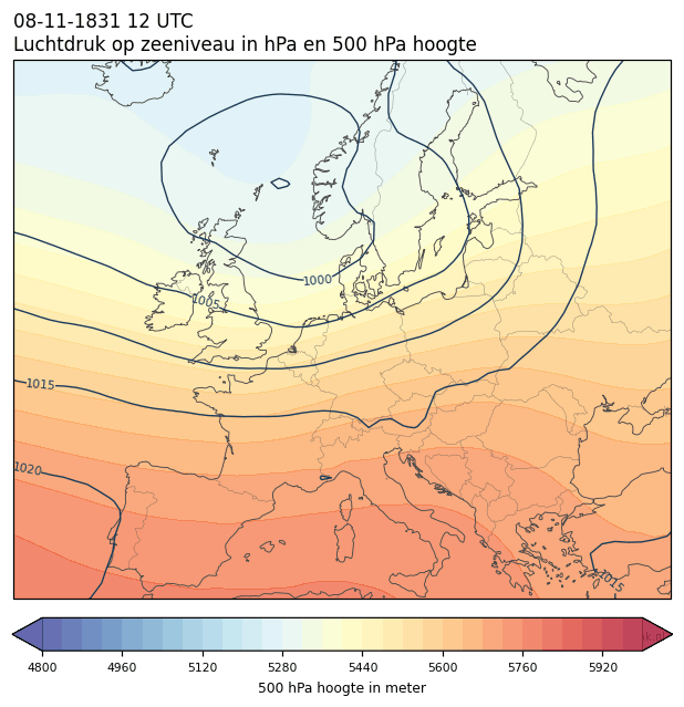 Weerkaart van 8 november 1831 om 12 UTC