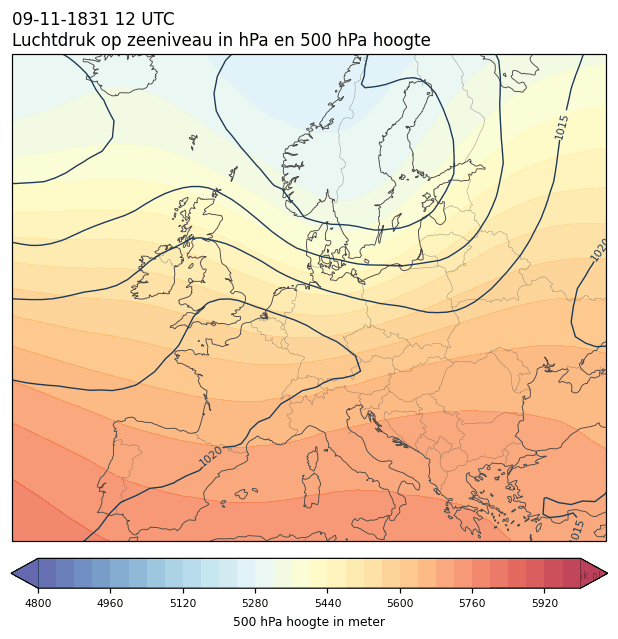 Weerkaart van 9 november 1831 om 12 UTC