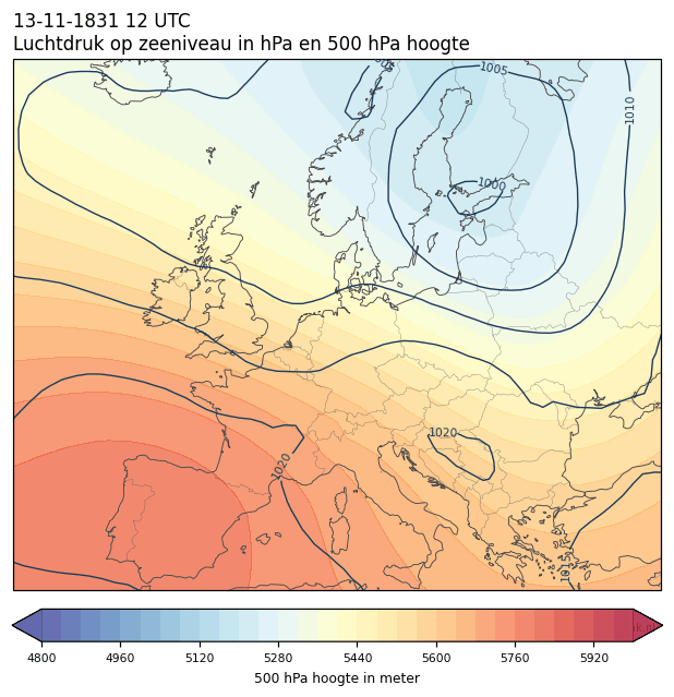 Weerkaart van 13 november 1831 om 12 UTC