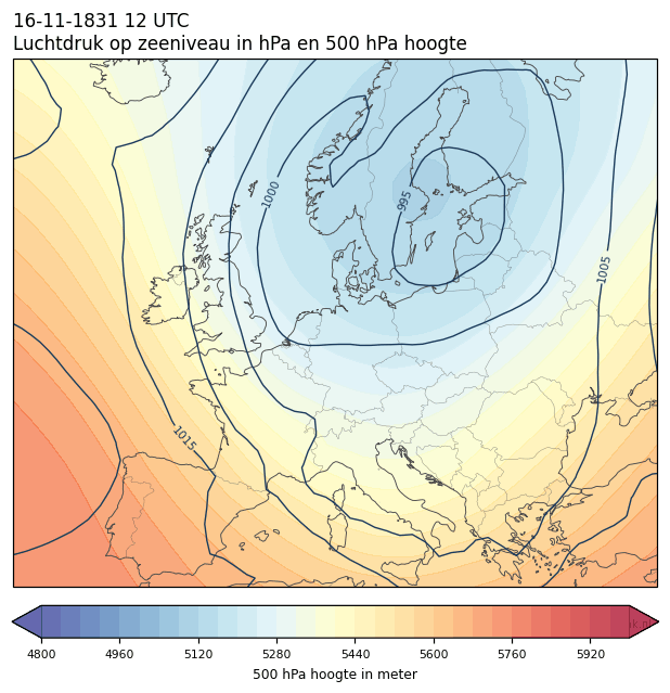 Weerkaart van 16 november 1831 om 12 UTC
