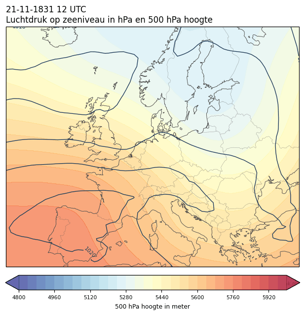 Weerkaart van 21 november 1831 om 12 UTC