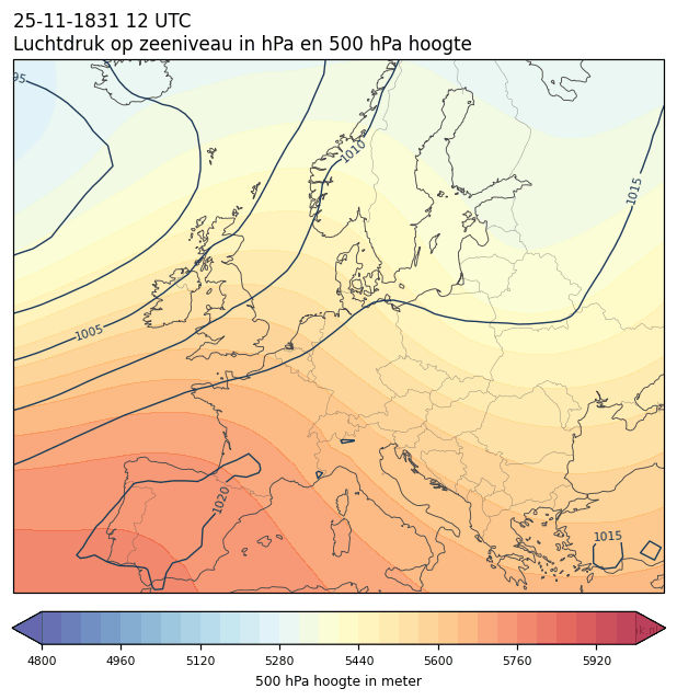 Weerkaart van 25 november 1831 om 12 UTC