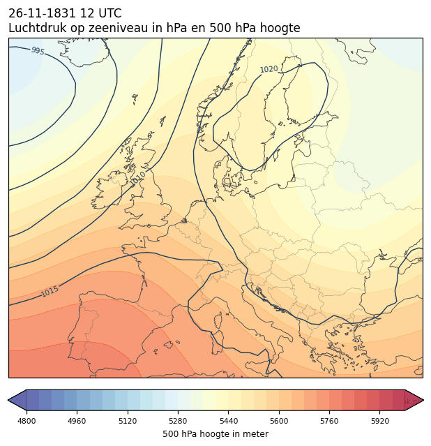 Weerkaart van 26 november 1831 om 12 UTC