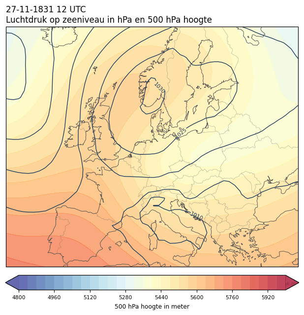 Weerkaart van 27 november 1831 om 12 UTC