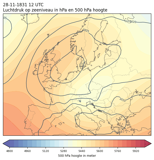 Weerkaart van 28 november 1831 om 12 UTC