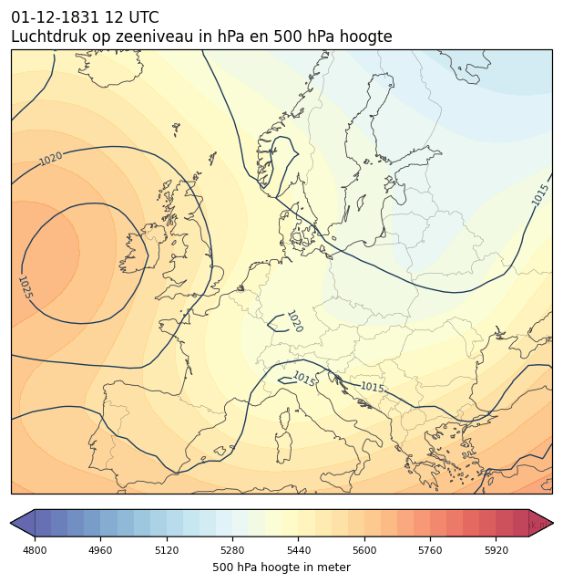 Weerkaart van 1 december 1831 om 12 UTC