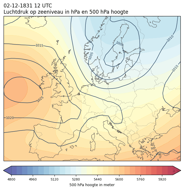 Weerkaart van 2 december 1831 om 12 UTC