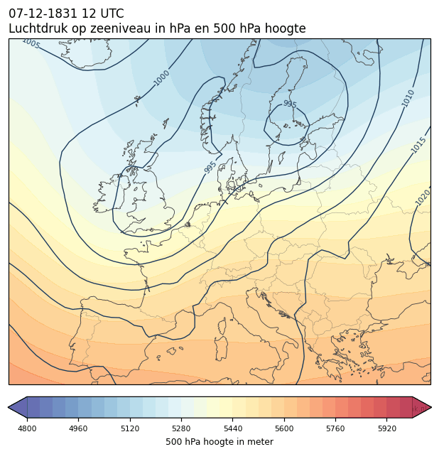 Weerkaart van 7 december 1831 om 12 UTC