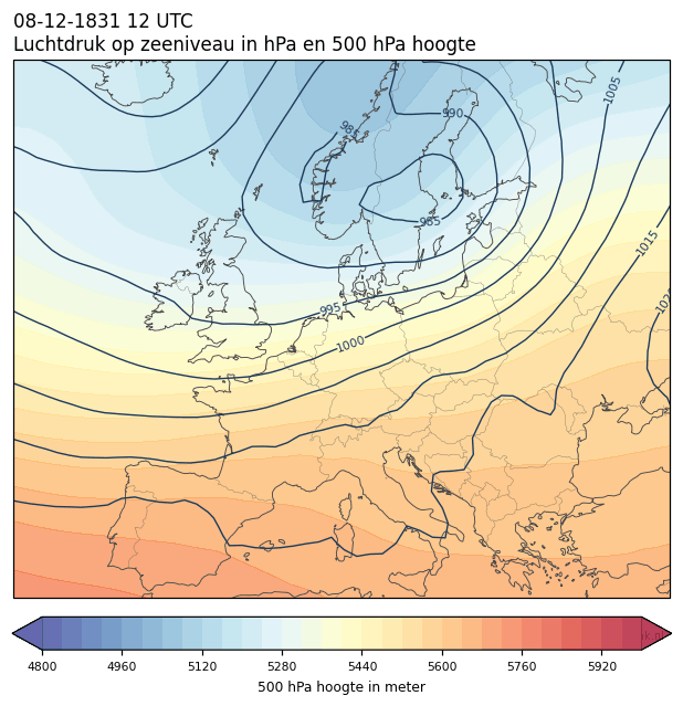 Weerkaart van 8 december 1831 om 12 UTC