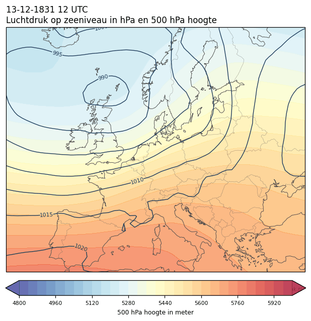 Weerkaart van 13 december 1831 om 12 UTC