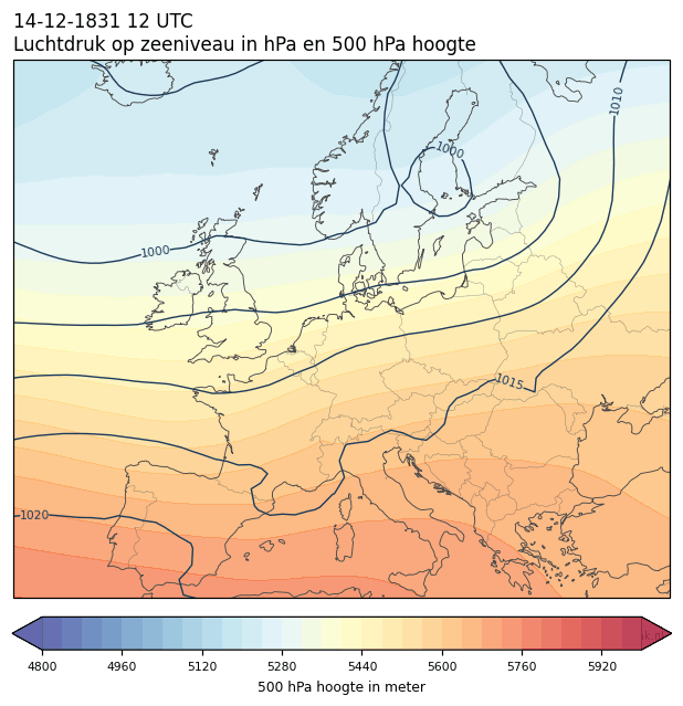 Weerkaart van 14 december 1831 om 12 UTC