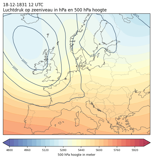 Weerkaart van 18 december 1831 om 12 UTC