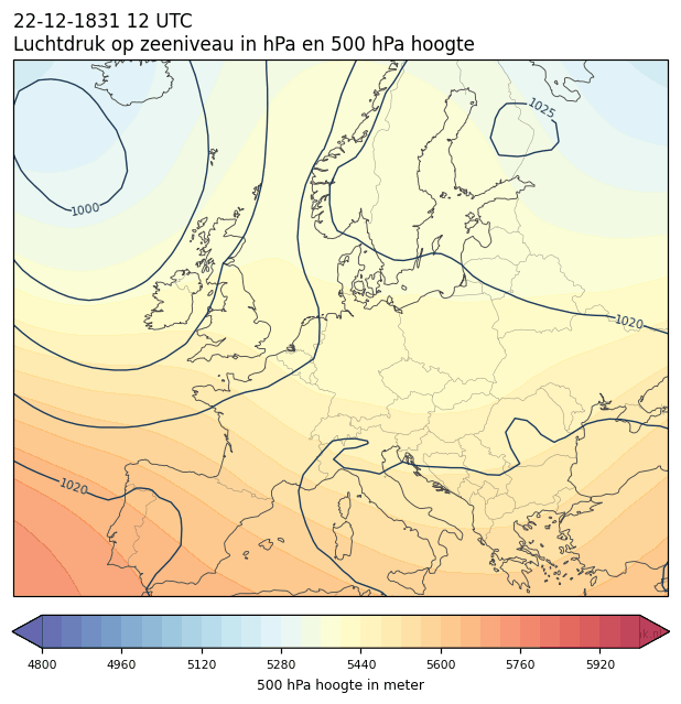 Weerkaart van 22 december 1831 om 12 UTC