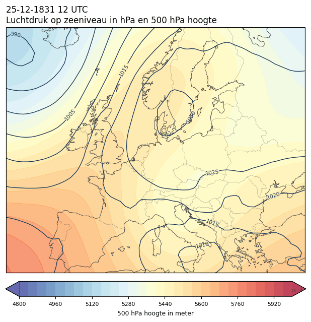Weerkaart van 25 december 1831 om 12 UTC