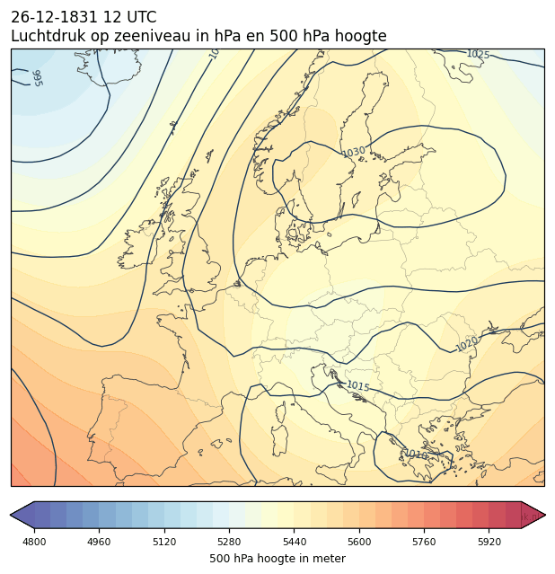 Weerkaart van 26 december 1831 om 12 UTC
