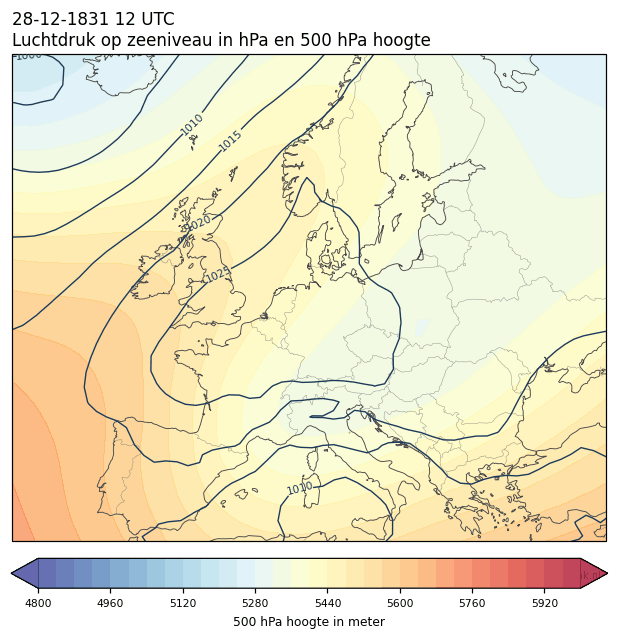 Weerkaart van 28 december 1831 om 12 UTC