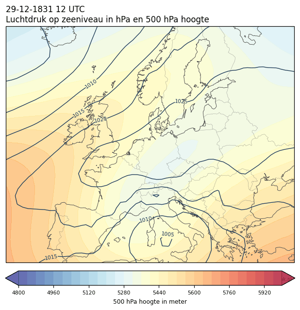 Weerkaart van 29 december 1831 om 12 UTC