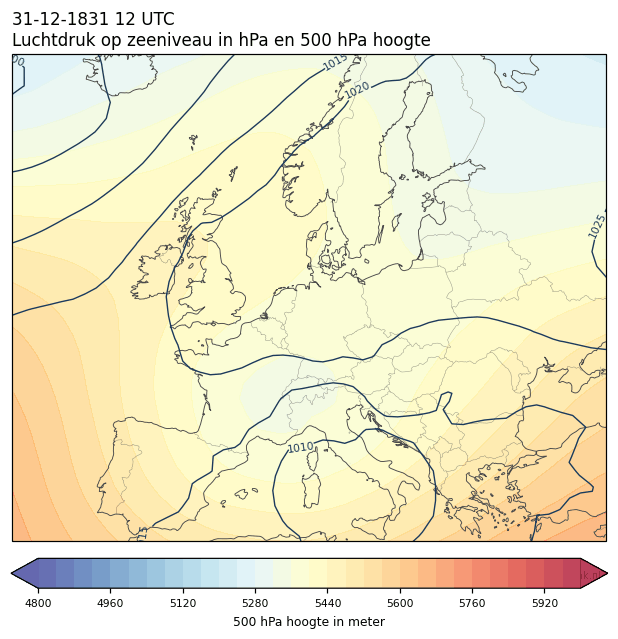 Weerkaart van 31 december 1831 om 12 UTC