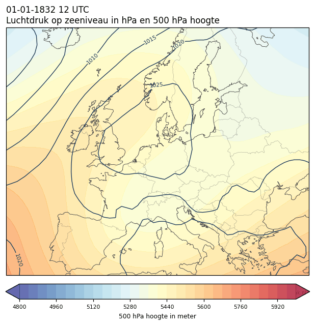 Weerkaart van 1 januari 1832 om 12 UTC