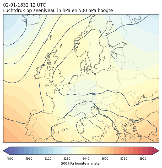Weerkaart van 2 januari 1832 om 12 UTC