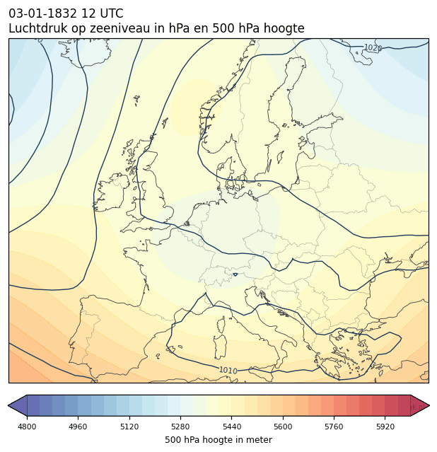 Weerkaart van 3 januari 1832 om 12 UTC