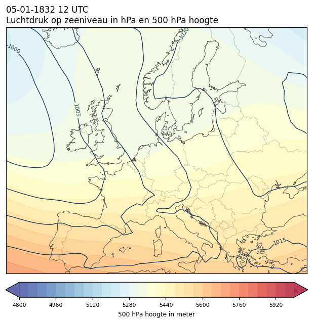 Weerkaart van 5 januari 1832 om 12 UTC