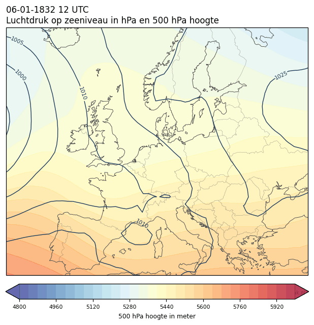 Weerkaart van 6 januari 1832 om 12 UTC