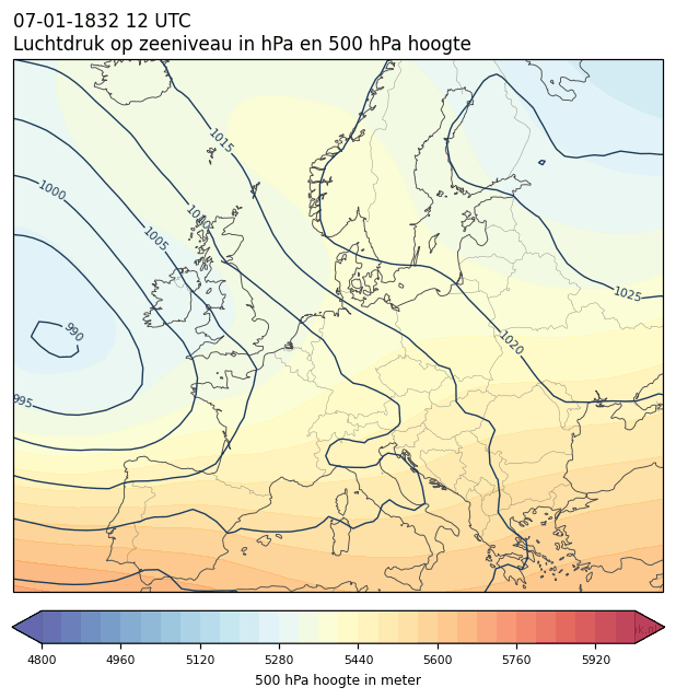 Weerkaart van 7 januari 1832 om 12 UTC