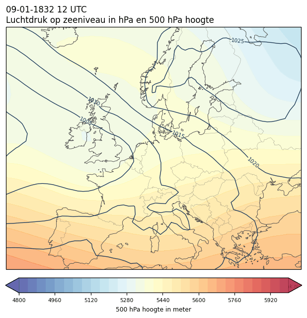 Weerkaart van 9 januari 1832 om 12 UTC