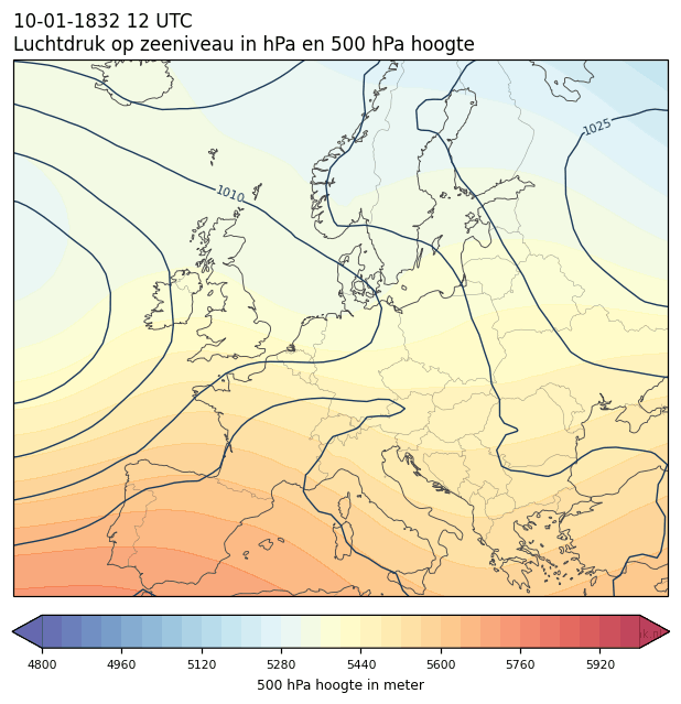 Weerkaart van 10 januari 1832 om 12 UTC