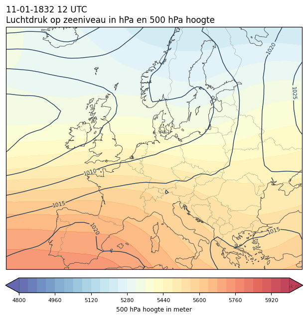 Weerkaart van 11 januari 1832 om 12 UTC