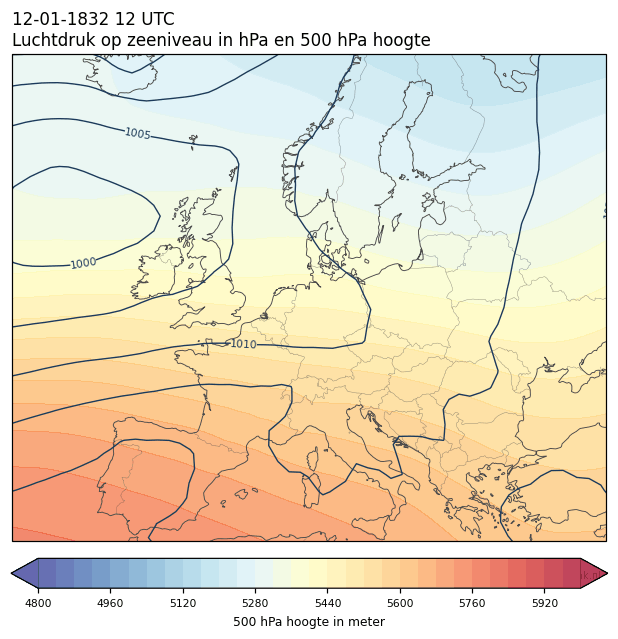 Weerkaart van 12 januari 1832 om 12 UTC