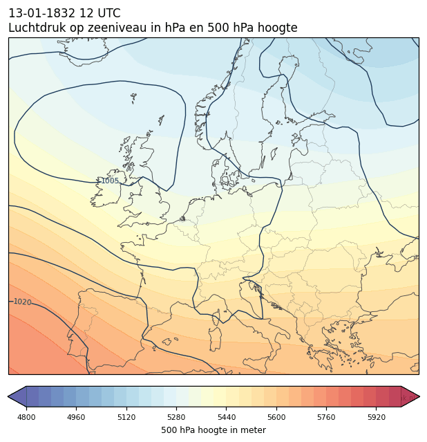 Weerkaart van 13 januari 1832 om 12 UTC