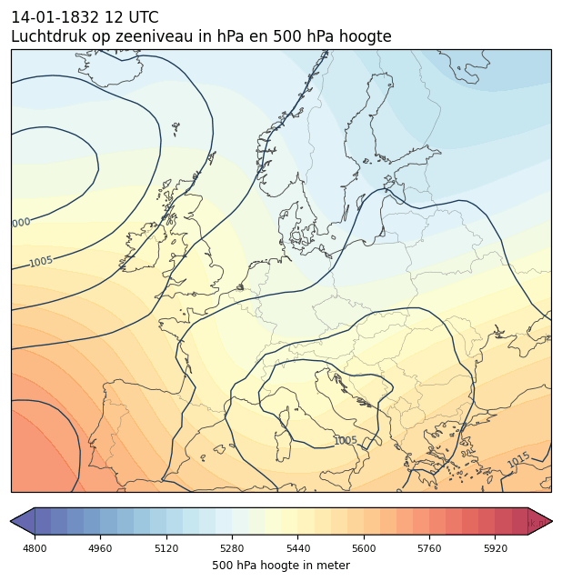 Weerkaart van 14 januari 1832 om 12 UTC
