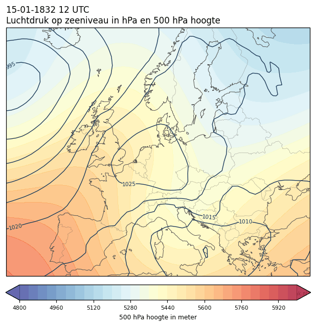 Weerkaart van 15 januari 1832 om 12 UTC