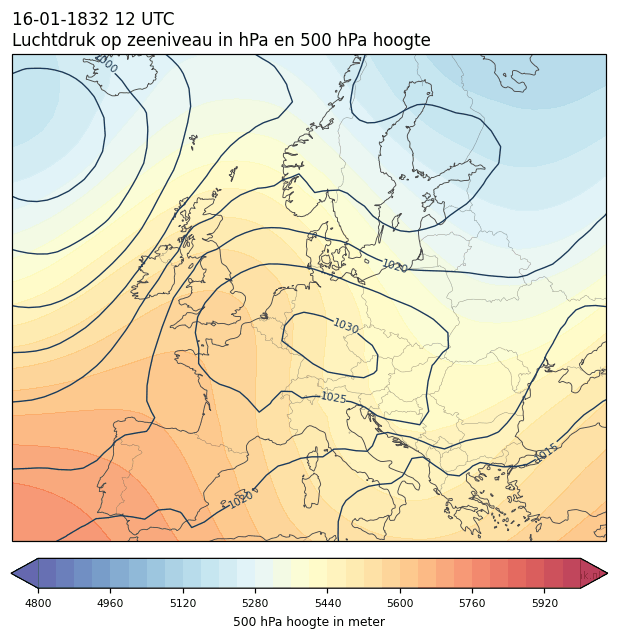 Weerkaart van 16 januari 1832 om 12 UTC