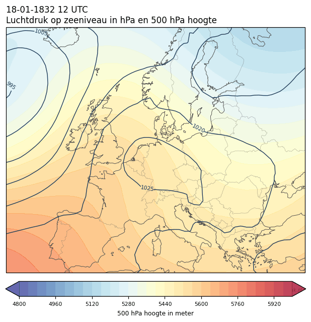 Weerkaart van 18 januari 1832 om 12 UTC