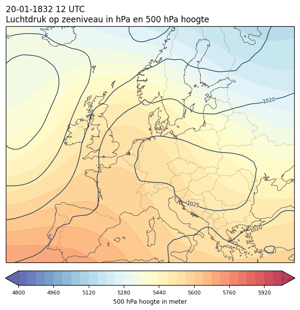 Weerkaart van 20 januari 1832 om 12 UTC