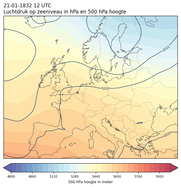 Weerkaart van 21 januari 1832 om 12 UTC