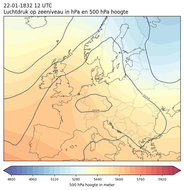 Weerkaart van 22 januari 1832 om 12 UTC