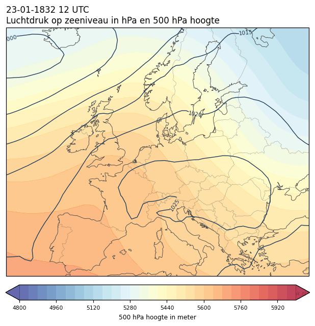 Weerkaart van 23 januari 1832 om 12 UTC