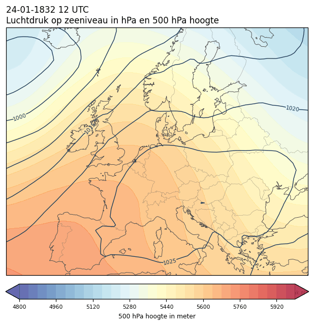 Weerkaart van 24 januari 1832 om 12 UTC
