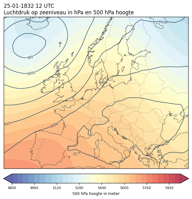 Weerkaart van 25 januari 1832 om 12 UTC