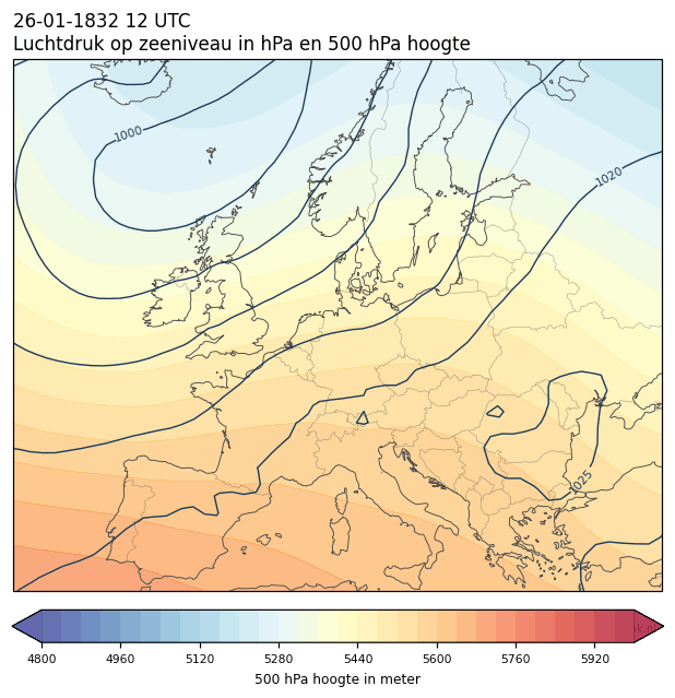 Weerkaart van 26 januari 1832 om 12 UTC