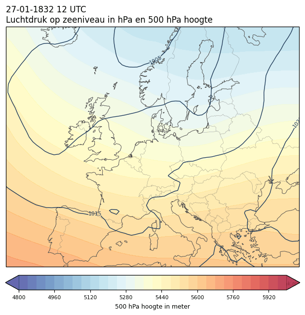 Weerkaart van 27 januari 1832 om 12 UTC