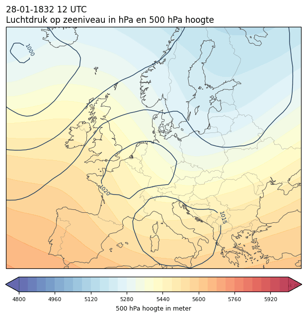 Weerkaart van 28 januari 1832 om 12 UTC