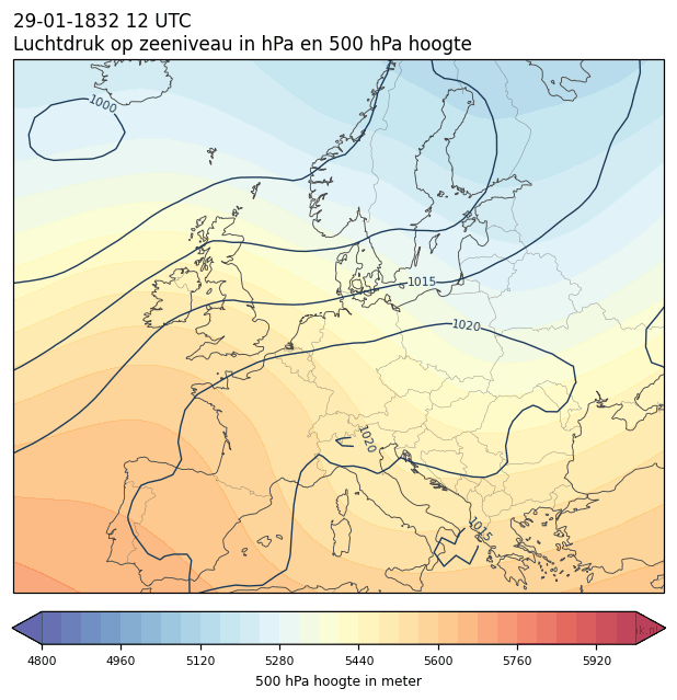 Weerkaart van 29 januari 1832 om 12 UTC