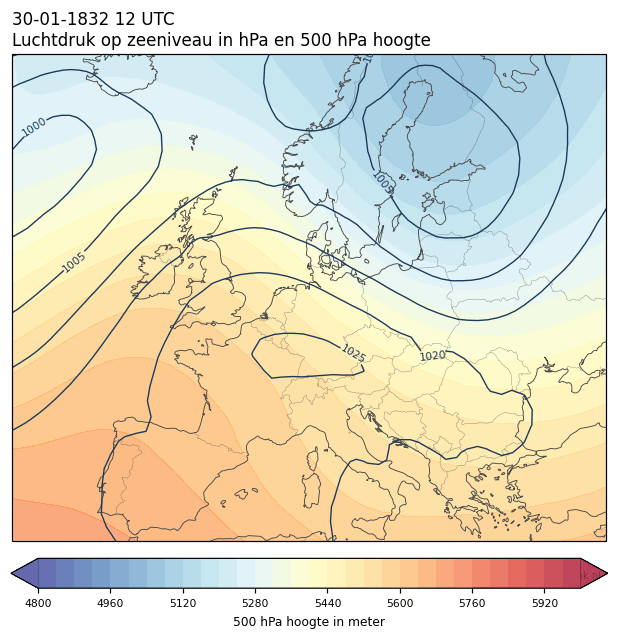 Weerkaart van 30 januari 1832 om 12 UTC